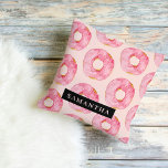 Modern Pink Watercolor Donuts Pattern With Name Cushion<br><div class="desc">Modern Pink Watercolor Donuts Pattern With Name</div>