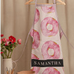 Modern Pink Watercolor Doughnuts Pattern With Name Apron<br><div class="desc">Modern Pink Watercolor Doughnuts Pattern With Name</div>