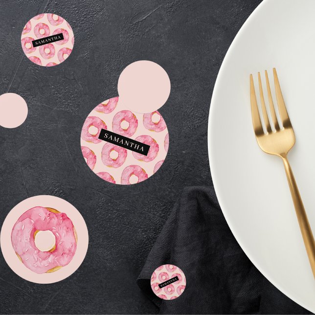 Modern Pink Watercolor Doughnuts Pattern With Name Confetti (Creator Uploaded)