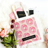 Modern Pink Watercolor Doughnuts Pattern With Name