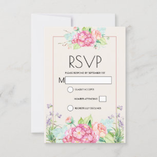 Modern Pink Watercolor Floral Bouquet RSVP Card