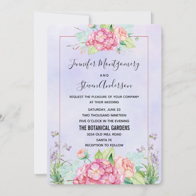 Modern Pink Watercolor Floral Bouquet Wedding Invitation (Front)
