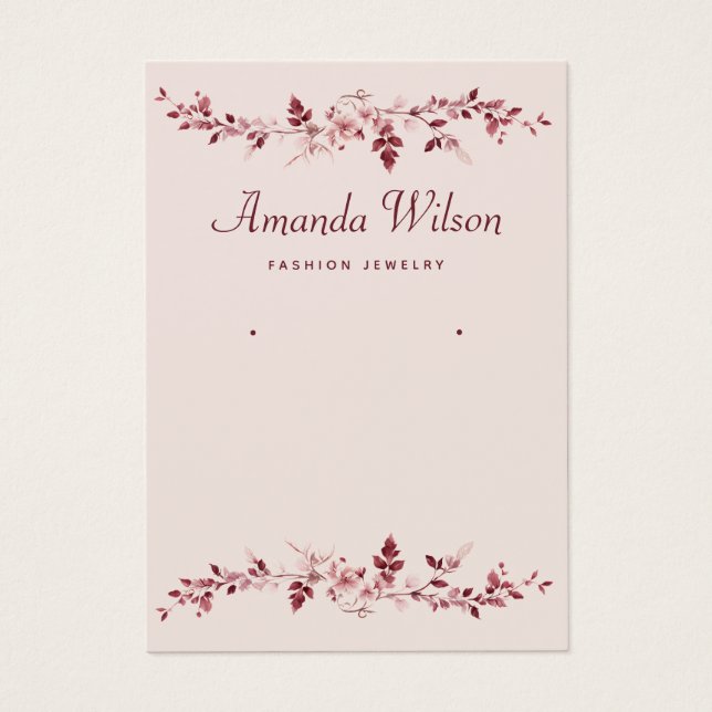 Modern pink watercolor floral earring display card (Front)