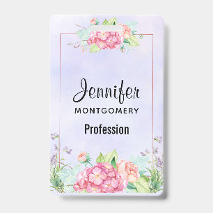 Modern Pink Watercolor Floral Frame ID Badge