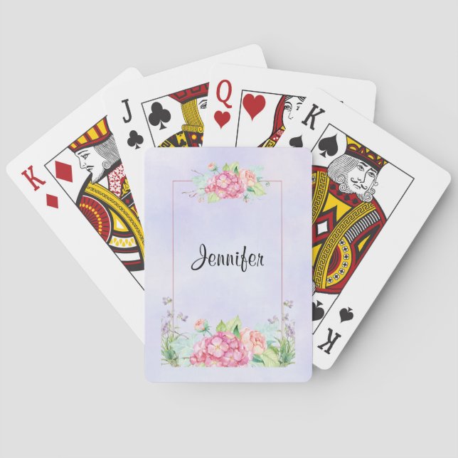 Modern Pink Watercolor Floral Frame Playing Cards (Back)