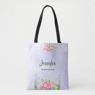 Modern Pink Watercolor Floral Frame Tote Bag