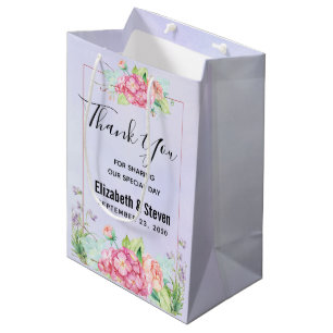Modern Pink Watercolor Floral Frame Wedding Medium Gift Bag