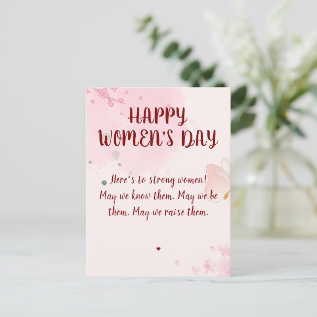 Modern Pink Watercolor Floral Women's Day Postcard (Standing Front)