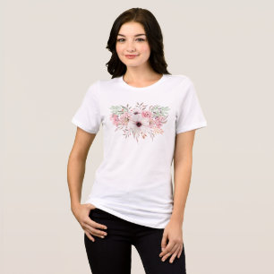 Modern Pink Watercolor Floral Women's White Tri-Blend Shirt