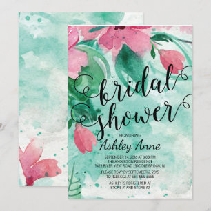 Modern Pink Watercolor Flowers Bridal Shower Invitation