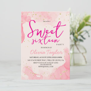 Modern Pink  Watercolor Glam Sweet Sixteen Invitation