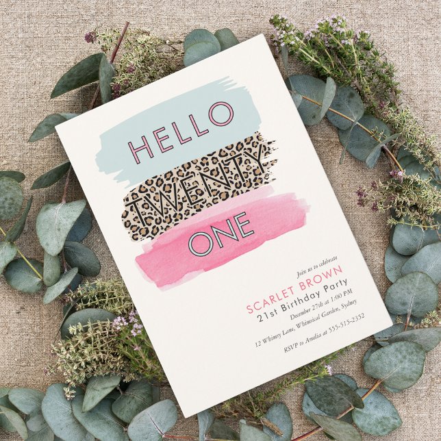 Modern Pink Watercolor Striped 21st birthday   Invitation (Creator Uploaded)