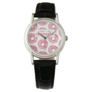 Modern Pink Watercolor Sweet Like Doughnuts Quote Watch