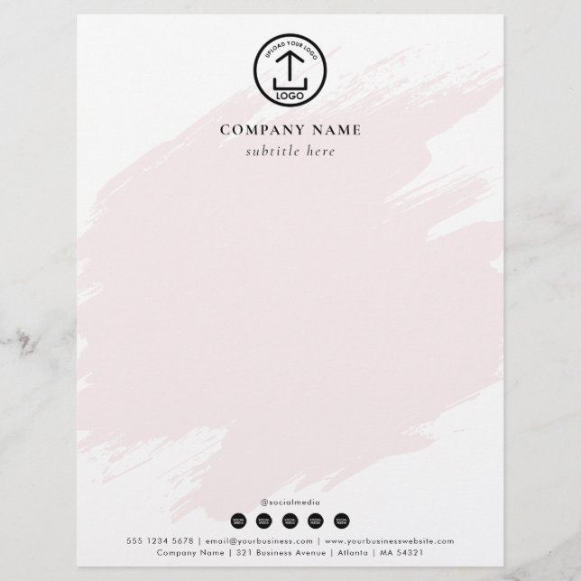 Modern Pink Watercolor Template Logo Social Media Custom Letterhead (Front)
