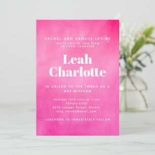 Modern Pink Watercolor Trendy Bat Mitzvah Invitation