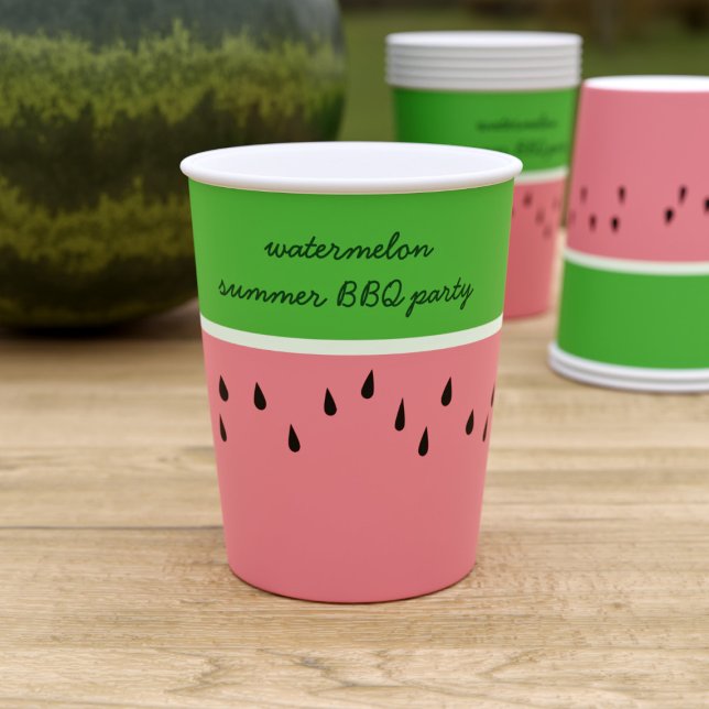 Modern Pink Watermelon Fruit Summer Paper Cups (🍉 Perfect paper cup for your summer party. Watermelon is the official fruit of summer after all 🍉)