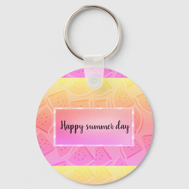 Modern Pink Watermelon, Summer Key Ring (Front)