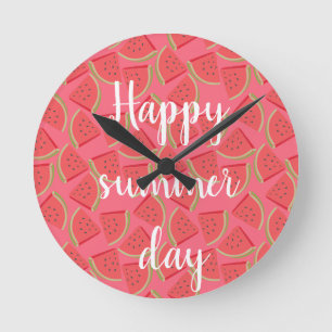 Modern Pink Watermelon, Summer  Round Clock