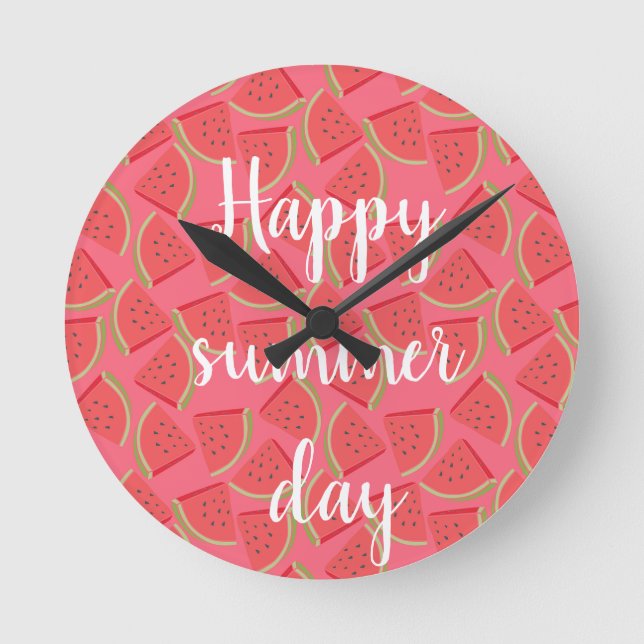 Modern Pink Watermelon, Summer  Round Clock (Front)