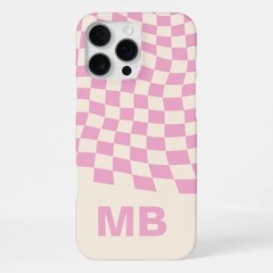 Modern Pink Wavy Chequered Pattern Monogram iPhone 16 Pro Max Case