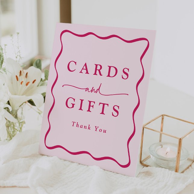 Modern Pink Wavy Frame Cards and Gifts Pedestal Sign (Creator Uploaded)