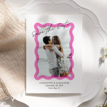 Modern Pink wavy frame, photo save the date card