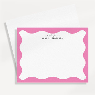 Modern Pink Wavy Frame Stationery Note Card
