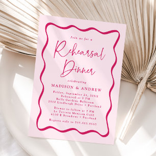 Modern Pink Wavy Frame Wedding Rehearsal Dinner Invitation