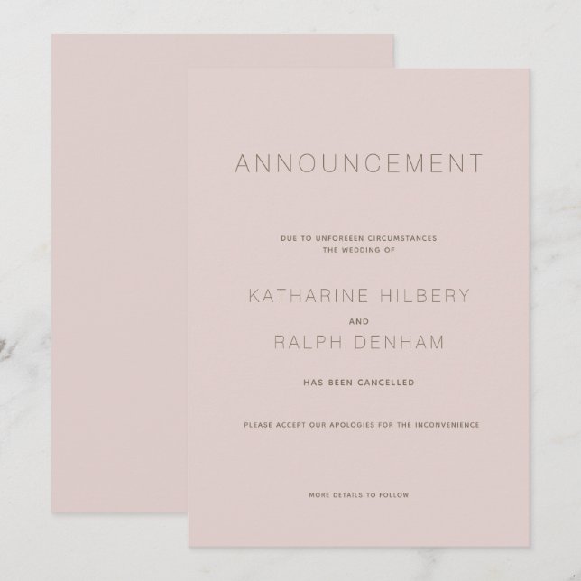 Modern Pink Wedding Cancellation Announcement (Front/Back)