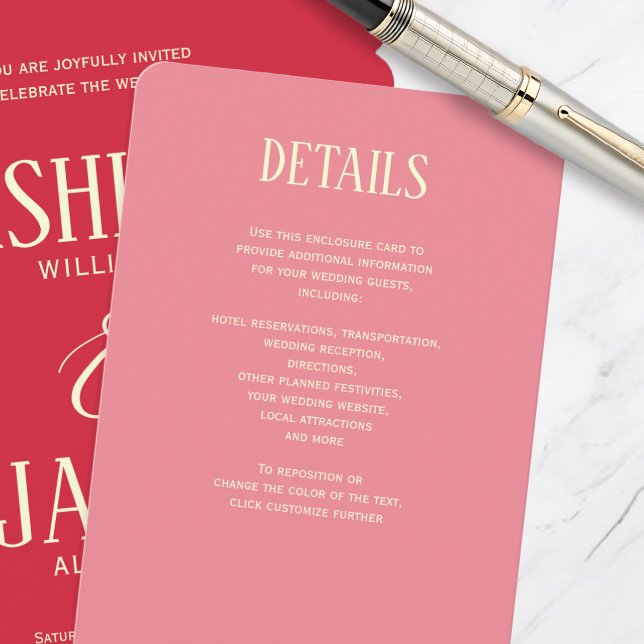 Modern Pink Wedding Invite Details Enclosure Card (Creator Uploaded)