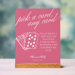 Modern Pink Wedding Playing Cards Pedestal Sign