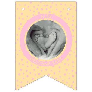 Modern Pink Welcome New Baby Girl Newborn photo Bunting