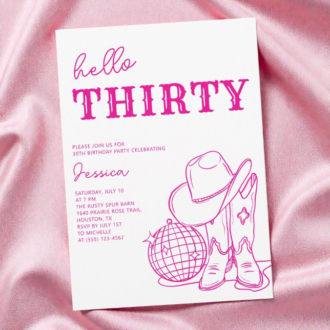Modern Pink Western Disco 30th Birthday Party Invitation (Modern Pink Western Disco 30th Birthday Party Invitation)