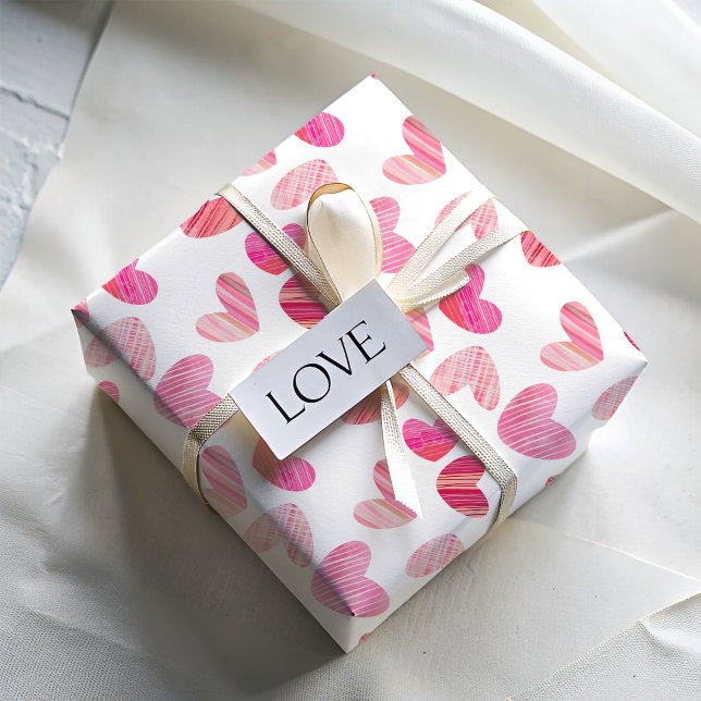 Modern Pink Whimsical Heart Pattern Wrapping Paper (Creator Uploaded)