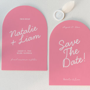 Modern Pink Whimsical Summer Arched Wedding Save The Date