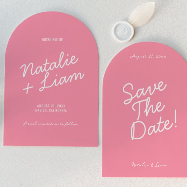 Modern Pink Whimsical Summer Arched Wedding Save The Date (Creator Uploaded)