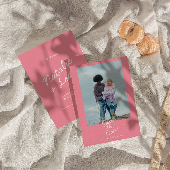 Modern Pink Whimsical Summer Fun Photo Wedding Save The Date (Creator Uploaded)