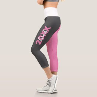 Modern Pink, White and Grey Graduation Capri Leggings