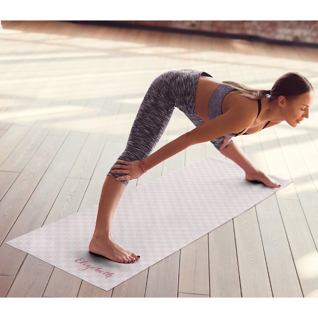 Modern Pink White Chequered Monogram Exercise Yoga Mat (Modern Pink White Checkered Monogram Exercise Yoga Mat)