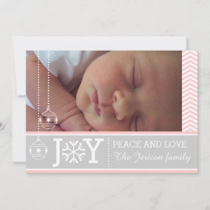 Modern pink, white chevron grey Christmas holiday Card