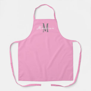 Modern Pink White Chic Script Personalised Womens Apron