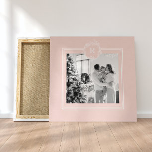 Modern Pink & White Family Photo Initial Canvas Print