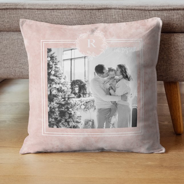 Modern Pink & White | Family Photo | Initial Throw Cushion (Creator Uploaded)