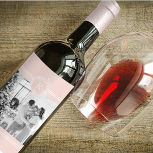 Modern Pink & White   Family Photo   Initial Wine Label