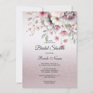 Modern Pink White Floral Bridal Shower Invitation