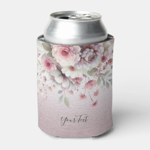 Modern Pink White Floral Can Cooler