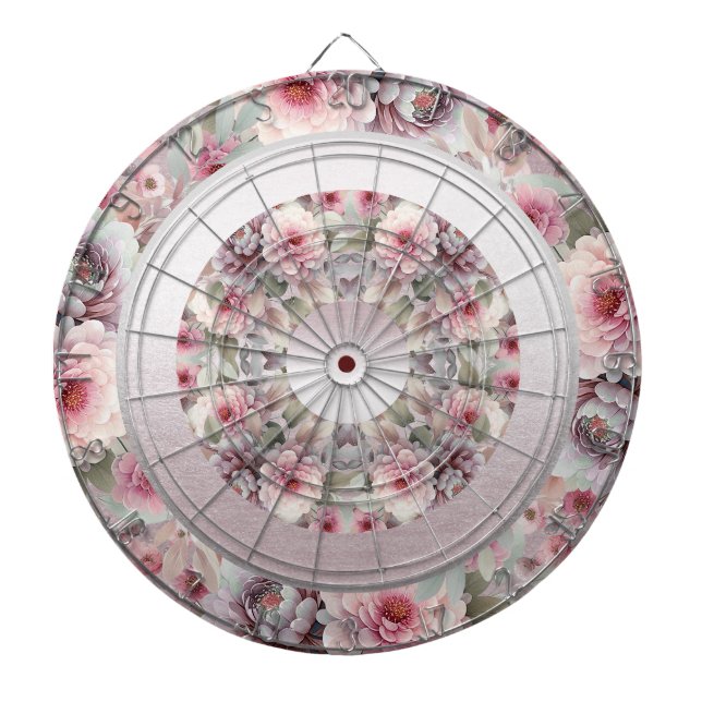 Modern Pink White Floral Dartboard (Front)