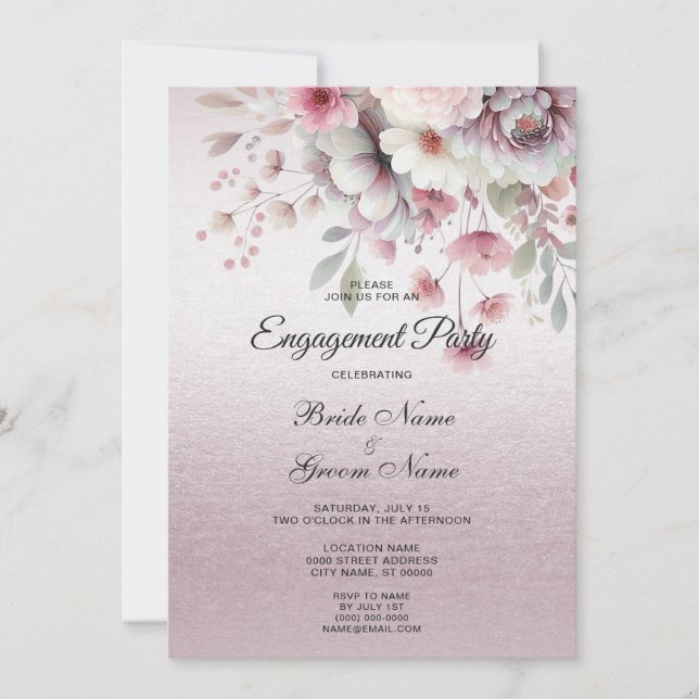 Modern Pink White Floral Engagement Invitation (Front)
