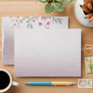 Modern Pink White Floral Envelope