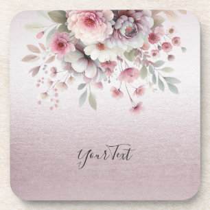 Modern Pink White Floral Hard plastic coaster
